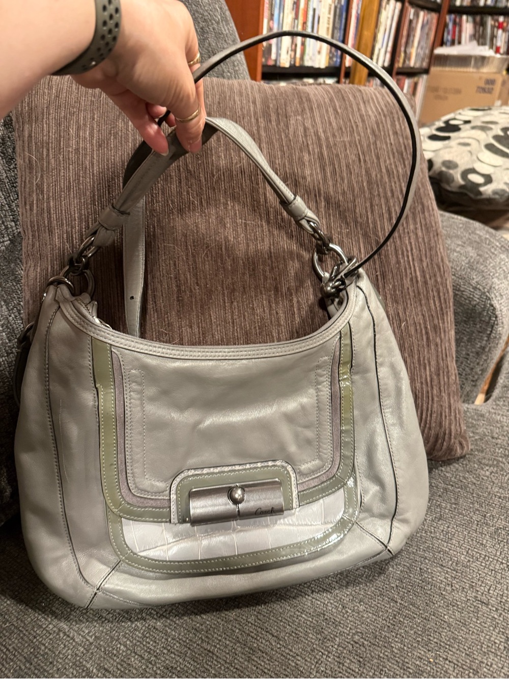 Coach Grey Leather Shoulder Bag with Accent Trim